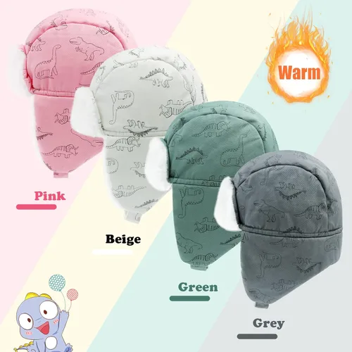 Miniatura 5 de POXIMI Gorro de trampero para bebé, gorro de invierno para niños, resistente al viento, gorro de nieve para niñas, cálido con orejeras con forro