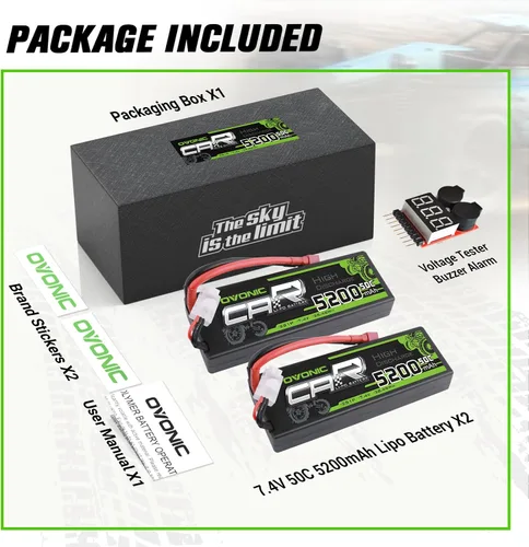 Miniatura 6 de OVONIC 2s Lipo Battery 50C 5200mAh 7.4V Lipo Batería con conector T estilo Dean para automóviles, camiones, barcos, vehículos (2 paquetes)