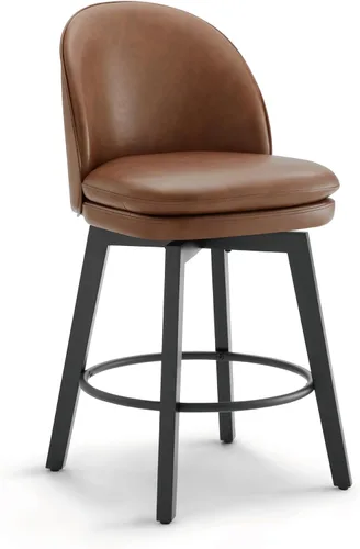 Miniatura 40 de Taburetes de Bar de Altura de Mostrador de 26 pulgadas Tapizados Giratorios con Respaldo y Patas de Madera para Isla de Cocina, Juego de 2, Tela