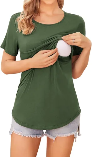 Miniatura 4 de Ekouaer Camisetas de maternidad para mujer, manga corta, paquete de 3 camisetas de lactancia materna de doble capa, ropa de embarazo, tallas S-XXL