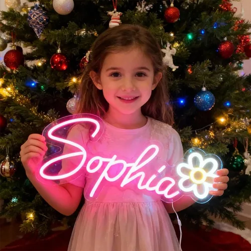 Letrero de neón con nombre personalizado para decoración de pared, niñas, niños, dormitorio, boda, fiesta de cumpleaños, bar, negocios, logotipo,