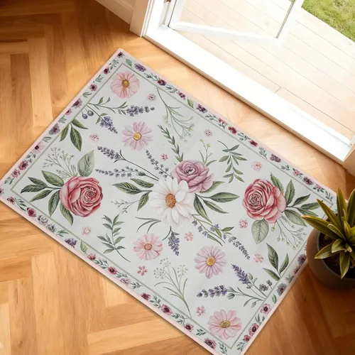 Alfombra de entrada lavable de 2 x 3 pulgadas, alfombra pequeña para entrada, cocina, baño, antideslizante, estampado floral, alfombra de entrada