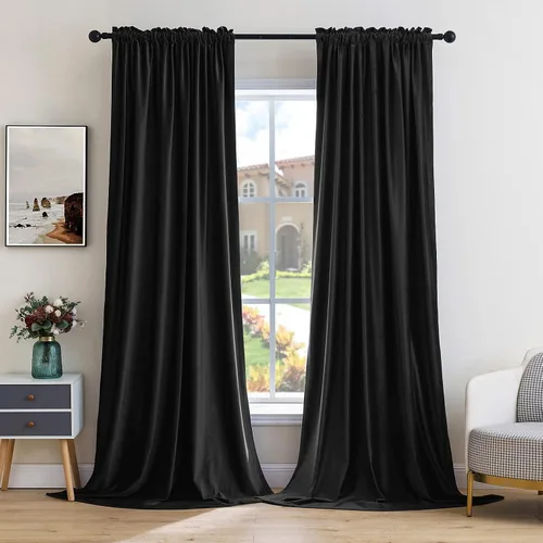 Miniatura 16 de MIULEE - Juego de 2 paneles de cortinas negro opacas y térmicas de terciopelo para la sala de estar y dormitorio, con bolsillo para cortinero, de 63