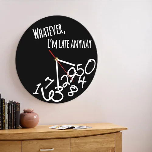 Miniatura 8 de The Geeky Days Whatever I'm Late Anyway - Reloj de pared negro moderno inglés con letra y hora, reloj personalizado con lo que sea icónico, reloj