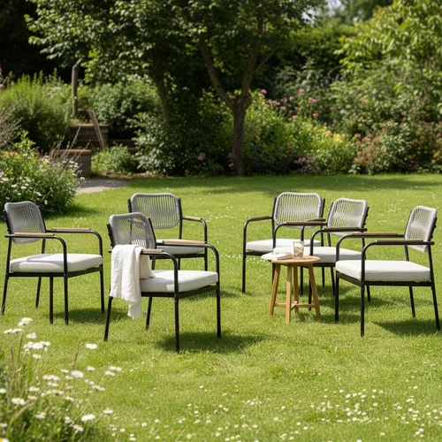 Miniatura 15 de Juego de 2 sillas de comedor para exteriores, sillas de comedor de mimbre para patio con cojines extraíbles, silla de mesa rectangular para patio