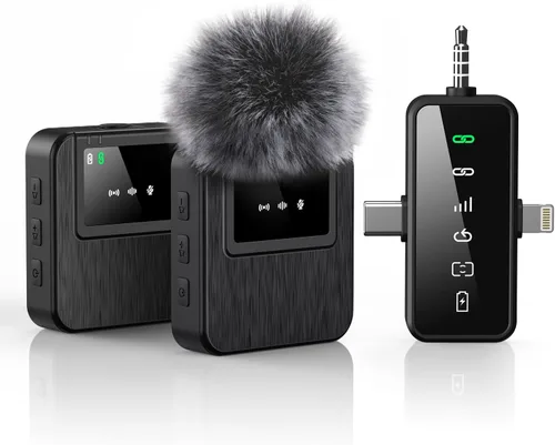 Miniatura 10 de BAILIXIN Micrófono 3 en 1 para iPhone, Android, cámara, micrófonos inalámbricos, mini micrófono, micrófono de solapa con reducción de ruido, sonido