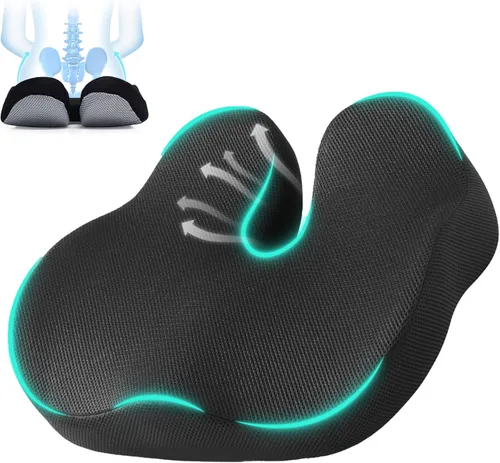 Miniatura 10 de CXC Cojín de asiento para aliviar el dolor de coxis, cojín de espuma viscoelástica para ciática y alivio de presión, almohadilla de asiento