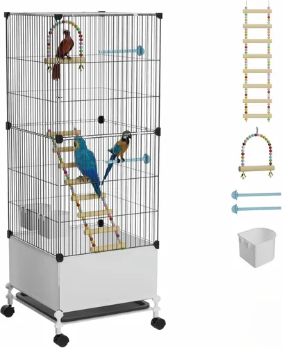 STILLCOVE Jaula para pájaros de vuelo mediano, jaulas negras para periquitos con soporte rodante y ruedas, jaula amplia para loros, cacatúas,