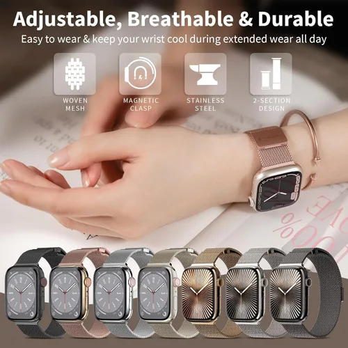 Miniatura 4 de SWITCHEASY Correa magnética de malla para Apple Watch Series 10, 9, 8, SE, 7, 6, malla para iWatch de 1.654, 1.614, 1.575, 1.496 pulgadas, iWatch