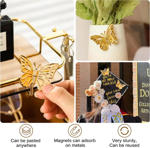 Miniatura 3 de 18 piezas de decoración de mariposa dorada, calcomanías de pared de mariposa 3D extraíbles, calcomanías de imanes para refrigerador, decoración