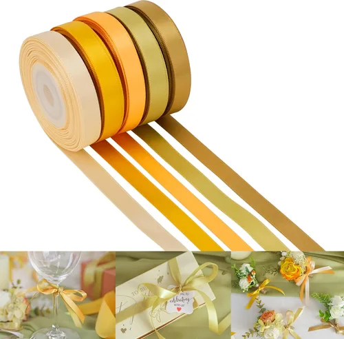 Miniatura 35 de HUIHUANG Cinta Negra Blanca Plateada de 3/8" Cinta de Satén Surtida 5 Colores Cinta de Color Sólido de Doble Cara para Envoltura de Regalos de Días
