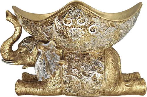 Estatua de elefante con bandeja de almacenamiento, escultura de figura dorada, decoración del hogar de inspiración africana para sala de estar,