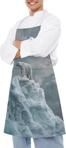 Miniatura 4 de MUSM Apron for Adults - 27.6 X 31.5 Inch, Heavy-Duty Polyester Aprons with Two Large Pockets, Waterproof On Top of Iceberg Kitchen Apron for