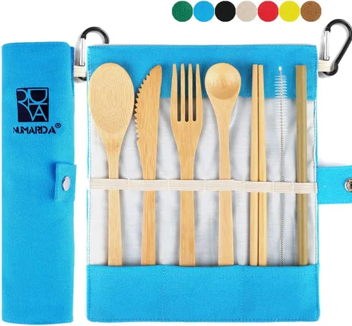 Utensilios de bambú, juego de cubiertos ecológicos, juego de cubiertos, utensilios de viaje, juego de utensilios de camping, juego de utensilios
