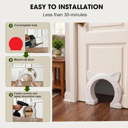Miniatura 4 de Wordcam Puerta interior grande para gatos, puerta interior XL para gatos, puertas para mascotas para gatos, gatitos y perros pequeños (blanco)