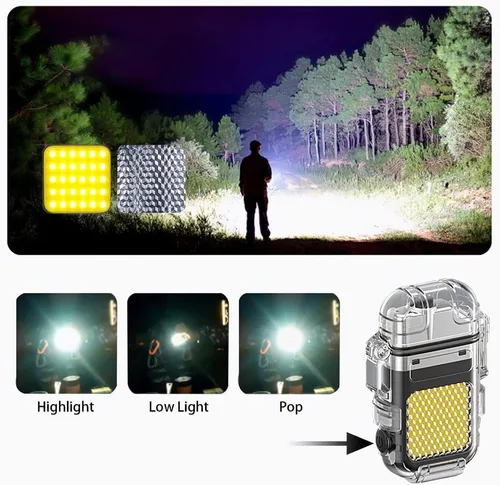 Miniatura 3 de Encendedor eléctrico de arco al aire libre, encendedor recargable por USB, linterna LED, encendedor de plasma de doble arco perfecto para camping
