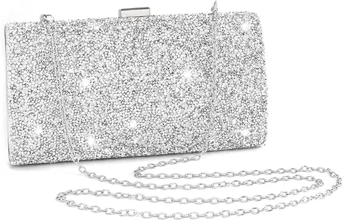 ELABEST Glitter Evening Clutch Bag Rhinestone Two Side Handbag Crossbody Shoulder Purse Wedding Party for Women and Girls
