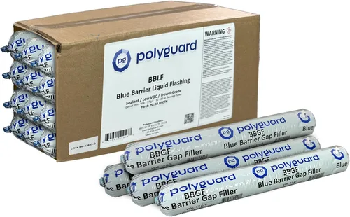 Miniatura 7 de POLYGUARD Blue Barrier Liquid Flashing Paquete de 12 tubos de salchicha de 20 onzas. Sistema de barrera de aire resistente a la intemperie alrededor