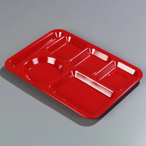 Miniatura 7 de Carlisle FoodService Products Bandeja de plástico para comida zurda, bandeja pesada para almuerzo con 6 compartimentos para escuelas, cafeterías