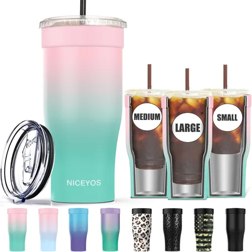 Miniatura 15 de Funda universal para café helado - Funda aislante reutilizable de acero inoxidable de doble pared mejorada para bebidas frías, se ajusta a tazas