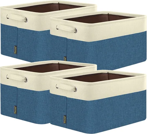 Miniatura 31 de BALEINE 1 paquete de contenedores de almacenamiento de tela para estantes, cestas de almacenamiento de lino para organizar, contenedores decorativos