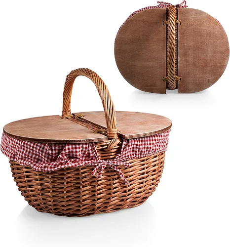 Miniatura 2 de Picnic TIME Coca-Cola Country - Cesta de picnic vintage con tapa, cesta de picnic de mimbre para 2 personas, patrón de cuadros rojos y blancos