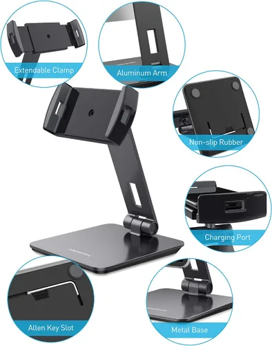 Miniatura 8 de AboveTEK Quiosco de negocios soporte de aluminio para tablet iPad, soporte giratorio de 360° para tableta y teléfono para cualquier tableta de 4 a
