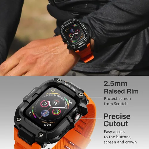 Miniatura 53 de ULTIMAL - Correa resistente con estuche para Apple Watch de 44 mm, correa protectora a prueba de golpes de grado militar para hombres, correa