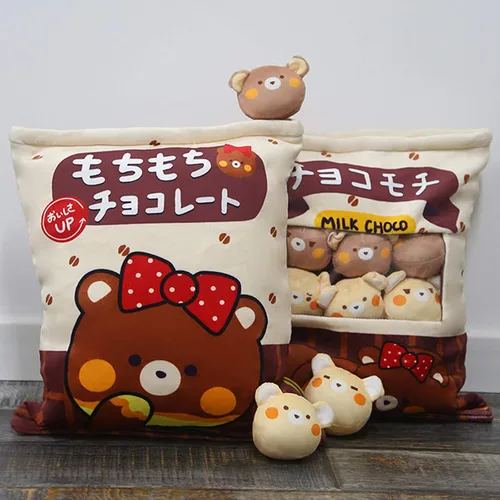 Miniatura 2 de Nenalayo Linda Bolsa de Juguete de Peluche de Oso de Chocolate, Cojín Decorativo Suave, Juguetes de Animales de Peluche, Regalos Creativos