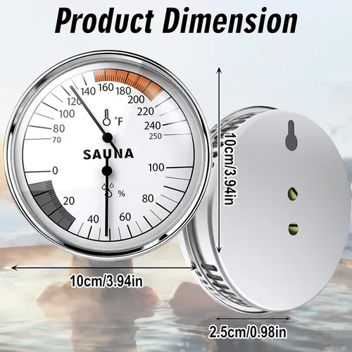Miniatura 2 de Termómetro de sauna Fahrenheit e higrómetro, medidor de higrotermógrafo de metal mecánico 2 en 1, accesorios de sauna, monitor preciso