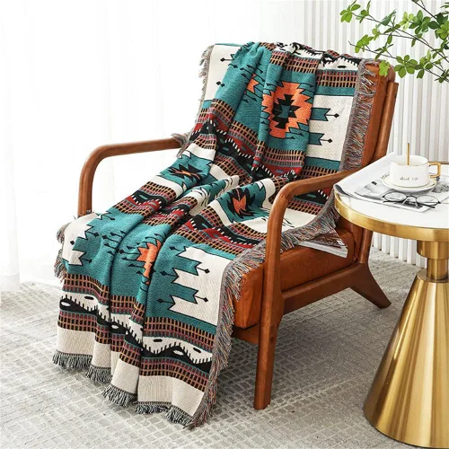 Homesy Manta bohemia del suroeste reversible verde azteca del suroeste para sofá, silla, hogar, exterior, playa, tienda de campaña, viajes,