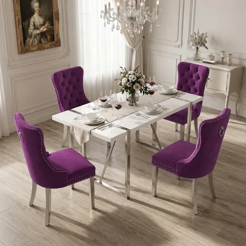 Miniatura 12 de Juego de mesa de comedor negra para 4, parte superior negra brillante de 55 pulgadas con patas de metal dorado, juego de mesa de comedor moderno