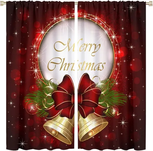 Miniatura 24 de Cortina opaca de Navidad para ventana, campanas de Navidad, festivales, decoración de atmósfera, cortina para sala de estar, habitación