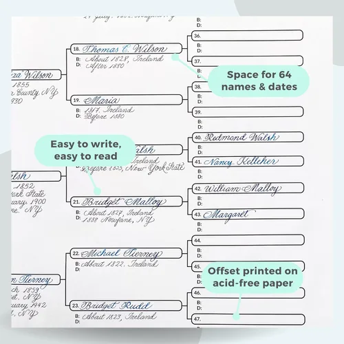 Miniatura 4 de EASYGENIE 10 GRANDE PRINT Gráficos de Pedigrí de seis generaciones para ascendencia Formularios de genealogía de calidad de archivo