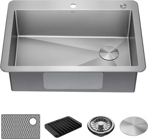 Miniatura 23 de DELTA FAUCET Delta Lenta 953034-24SL-SS - Fregadero de cocina de acero inoxidable calibre 16 de 24 pulgadas con accesorios, color satinado