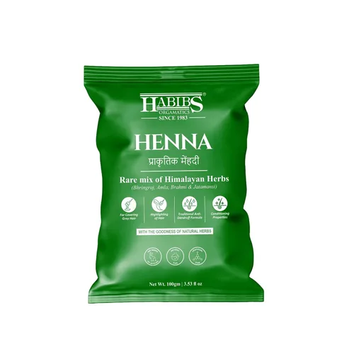 Habibs - Henna Mehndi en polvo natural enriquecido con Bhringraj, Amla, Brahmi, Jatamansi para teñir el cabello natural, 3.53 oz, paquete de 1