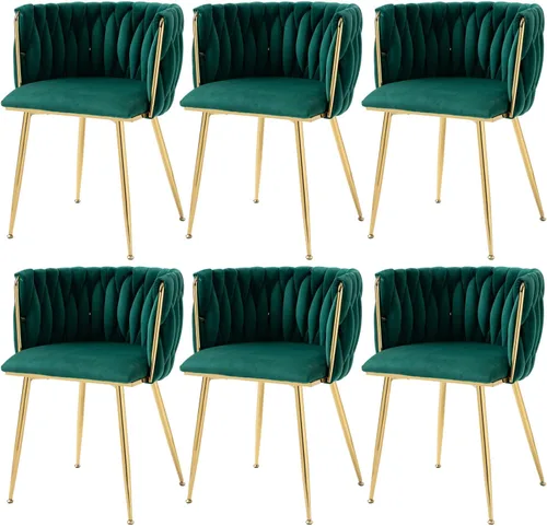 Miniatura 15 de Nrizc Juego de 2 sillas de comedor de terciopelo, sillas de comedor tapizadas tejidas con patas de metal dorado, sillas decorativas modernas