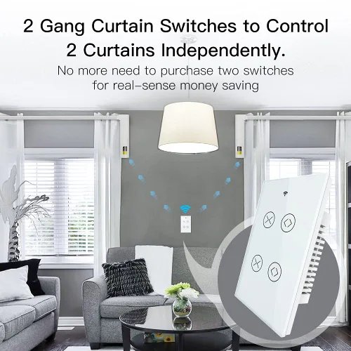 Miniatura 3 de MOES Smart WiFi RF Interruptor Táctil Doble de 2 Vías para Persianas de Cortina con Motor Eléctrico de Persiana Enrollable, Aplicación Tuya Smart