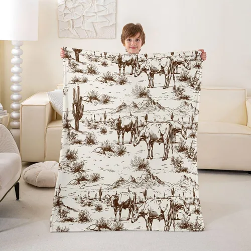 Miniatura 8 de Erosebridal Manta de vaquero occidental de 40 x 50 pulgadas, diseño del desierto americano del salvaje oeste americano, ilustración dibujada a mano