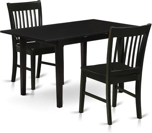 East West Furniture NOFK3-BLK-W - Juego de comedor de 3 piezas que contiene una mesa de comedor rectangular con hojas de mariposa y 2 sillas de