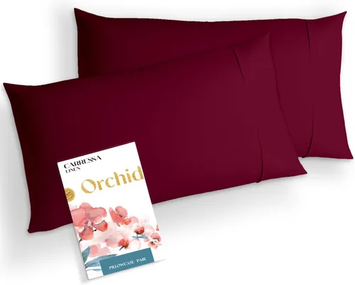 Miniatura 9 de Carressa Linen Juego de 2 fundas de almohada estándar 100% algodón egipcio, de la serie 1000, fundas de almohada de lujo de la colección Orquídeas