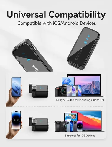 Miniatura 6 de Micrófono Lavalier inalámbrico para iPhone 16 15, Android, tableta, PC, mini micrófono de 3 niveles con reducción de ruido AI, micrófono de iPhone