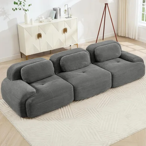 Miniatura 43 de Juego de sofás seccionales sin hueso de 117 pulgadas para sala de estar, modular en forma de L y sofá de 3 plazas con asiento profundo, almohadas