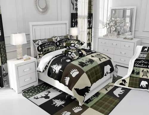 Miniatura 6 de Castle Fairy Juego de ropa de cama tamaño individual, juego de funda de edredón con diseño de ciervos y pinos para niños y niñas, juego de funda