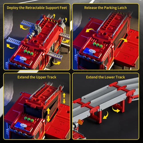 Miniatura 3 de Juego de camiones de bomberos para niños de 3 a 7 años, camión de bomberos con 3 dardos suaves y 8 mini autos de aleación, juguetes plegables de 3