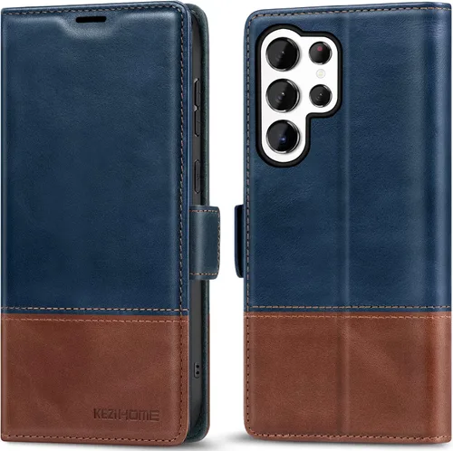 Miniatura 29 de KEZiHOME Funda para Galaxy S23 Ultra, de cuero genuino [bloqueo RFID], funda tipo cartera, ranura para tarjetas con tapa magnética y soporte
