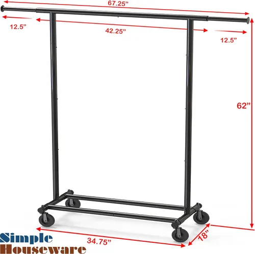 Miniatura 7 de Simple Houseware - Perchero de ropa resistente, sostiene hasta 150 lbs, varilla extensible de 42 a 67 pulgadas, negro