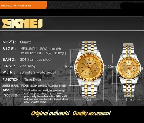 Miniatura 6 de SKMEI Watches for Couples Men and Women His and Hers Pair Watch Set Husband Wife Valentines Matching Wedding Gifts Classic Stainless Luxry Business