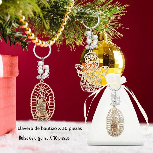 Miniatura 3 de Hicarer 30 piezas de llavero de bautismo regalo de bautizo recuerdos de bautizo para cruz llavero de madera con bolsas de organza (perlas azules)