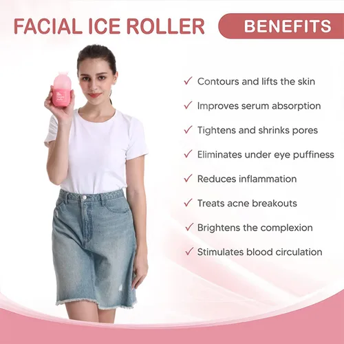 Miniatura 8 de Rodillo de hielo en forma de cubo para cara, rodillo facial de hielo para ojos, cuello, tonifica y aprieta la piel de forma natural, bolsas
